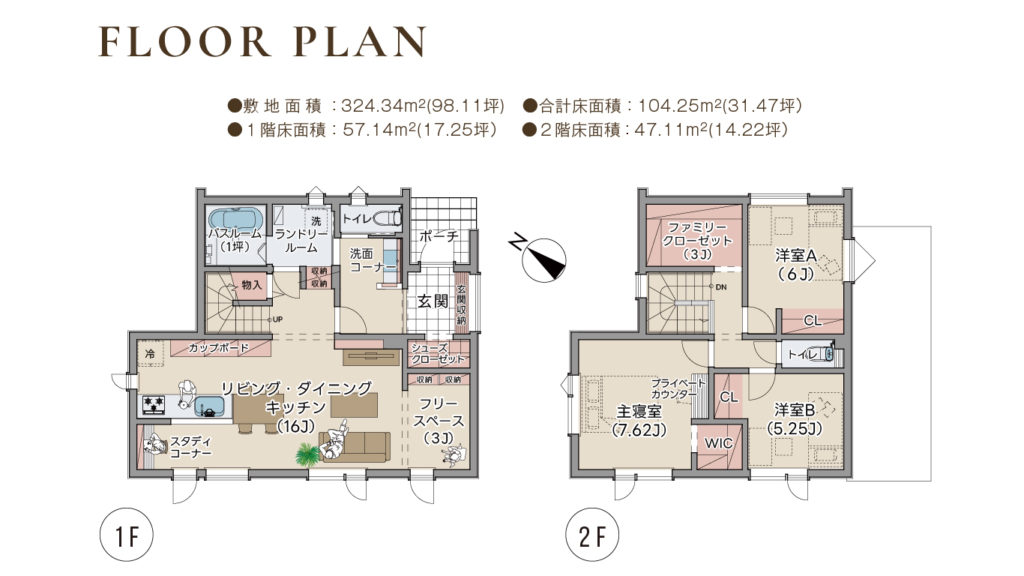 登別市新生町の新築モデルハウス間取り図｜玄関洗面と2WAYランドリー動線の家
