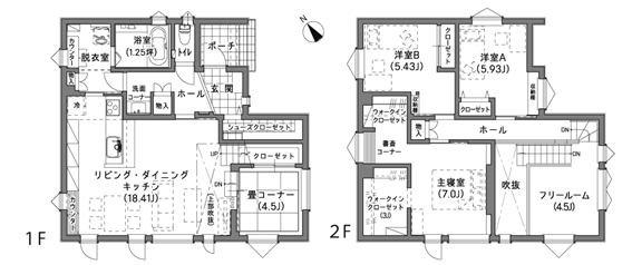 LDK18.41畳 実例 間取り図