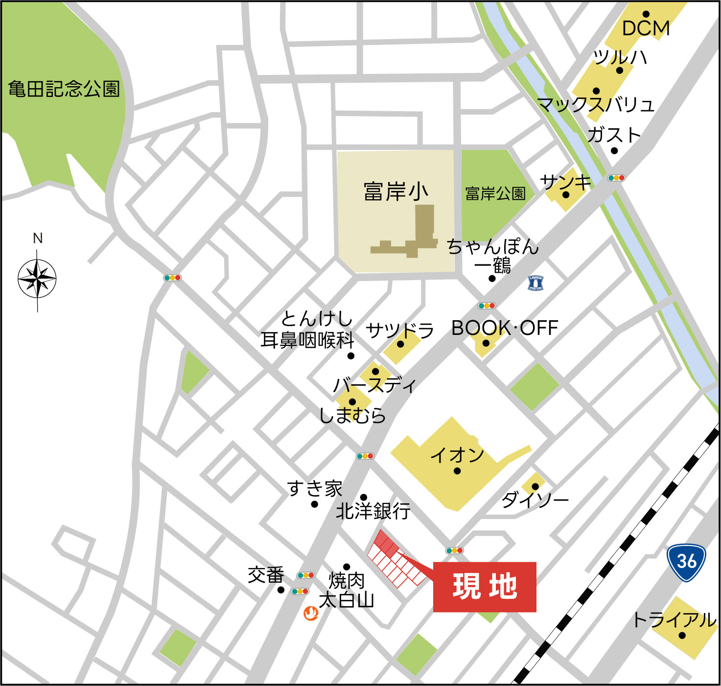登別市新生町2丁目の分譲地案内図　周辺には利便施設が多数あり暮らしやすい環境です