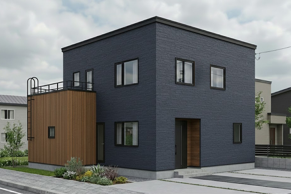 外観デザイン比較:木目アクセントを「縦張り」に変更し、スタイリッシュさを強調したパターン