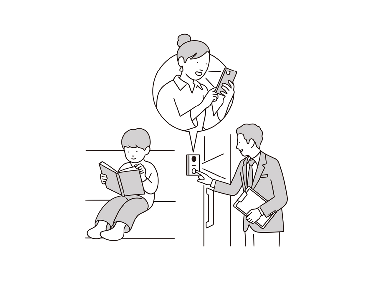 留守番中の子どもに代わって親がスマホアプリで安全にインターホン応対する様子